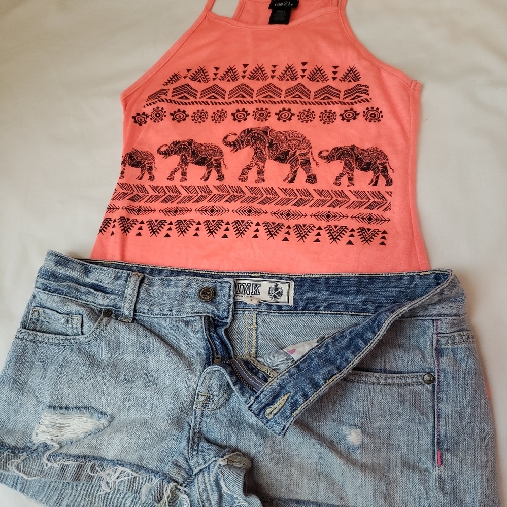Rue 21 Tank top and Pink Victorias Secret shorts